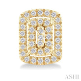 1/5 ctw Double Halo Emerald Shape Petite Round Cut Diamond Fashion Stud Earring in 10K Yellow Gold